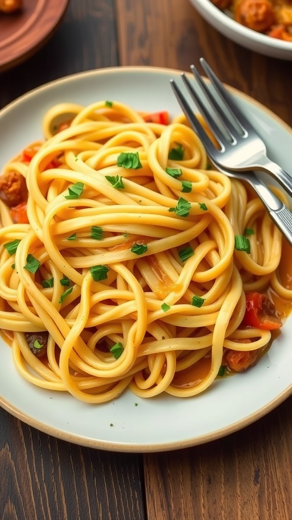 Simple 3-Ingredient Keto Egg Noodles Recipe A serving of keto egg noodles with olive oil and herbs on a rustic table.